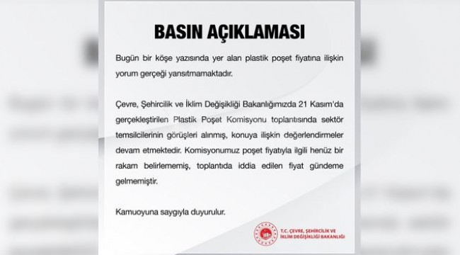 Bakanlıktan 'poşet fiyatı' açıklaması