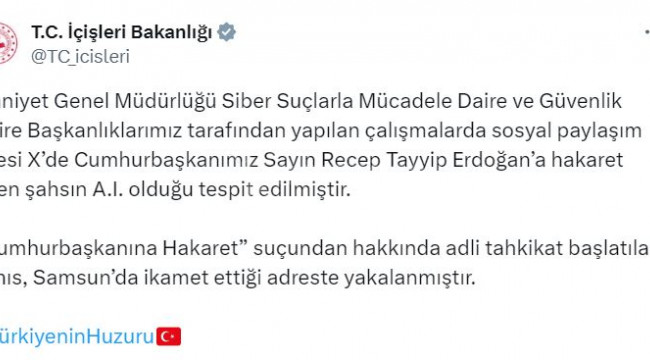 Cumhurbaşkanına hakaret eden kişi yakalandı